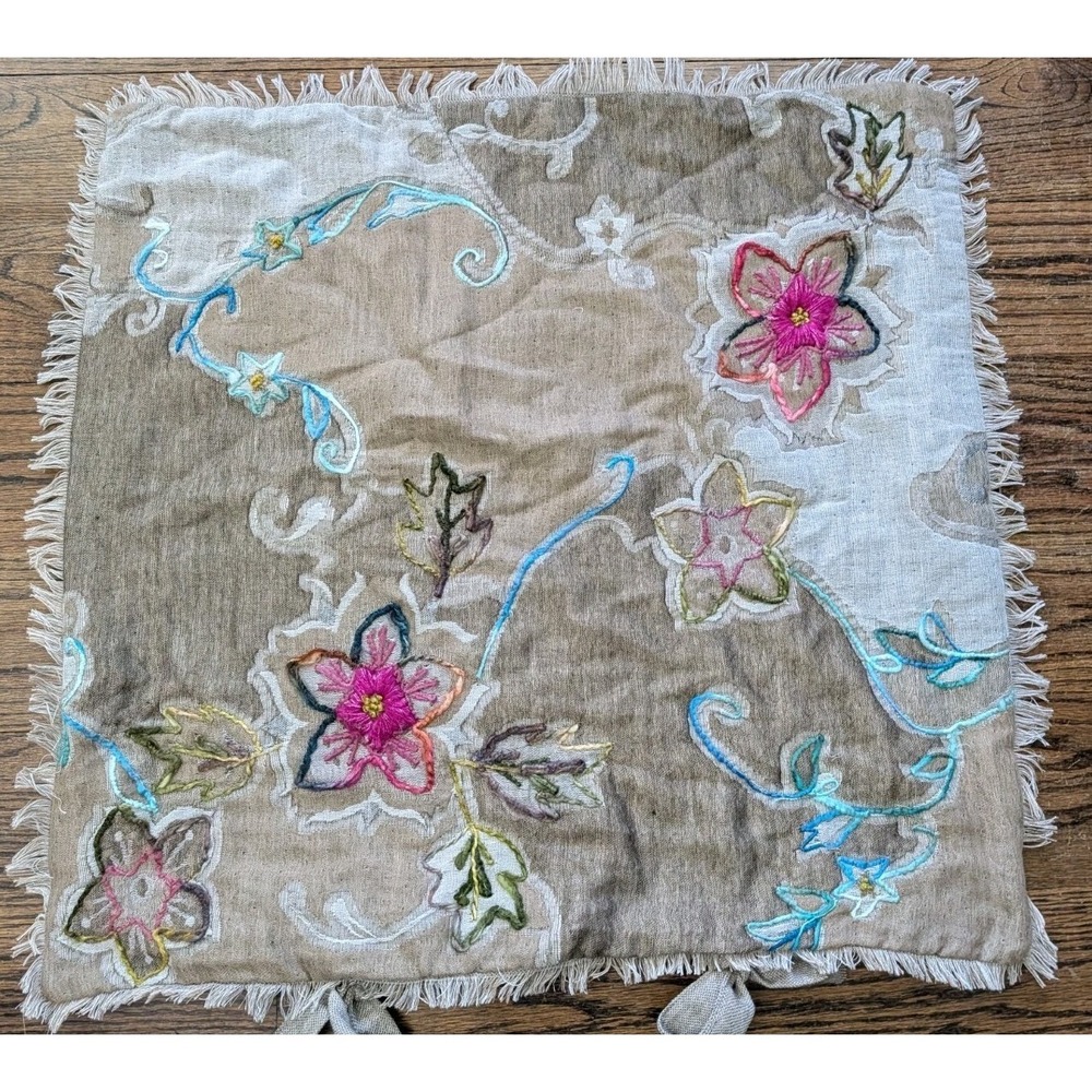 Soft Surroundings 26" Boho Wool Blend Floral Cottagecore Euro Sham Fringe